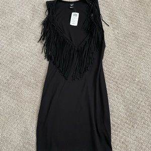 Black fringe mini dress